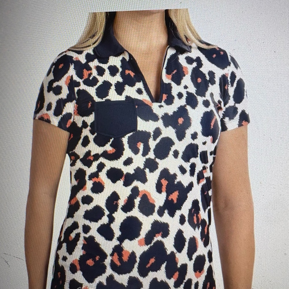 NWT SwingDish Women's Jill Leopard print short sleeve golf polo; Sz: XL